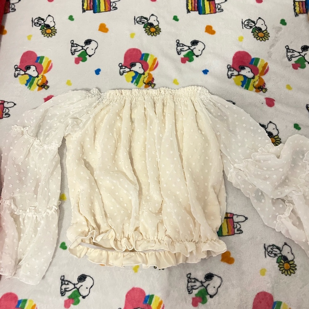 Lord & Taylor Cream Blouse with Dotted Pattern